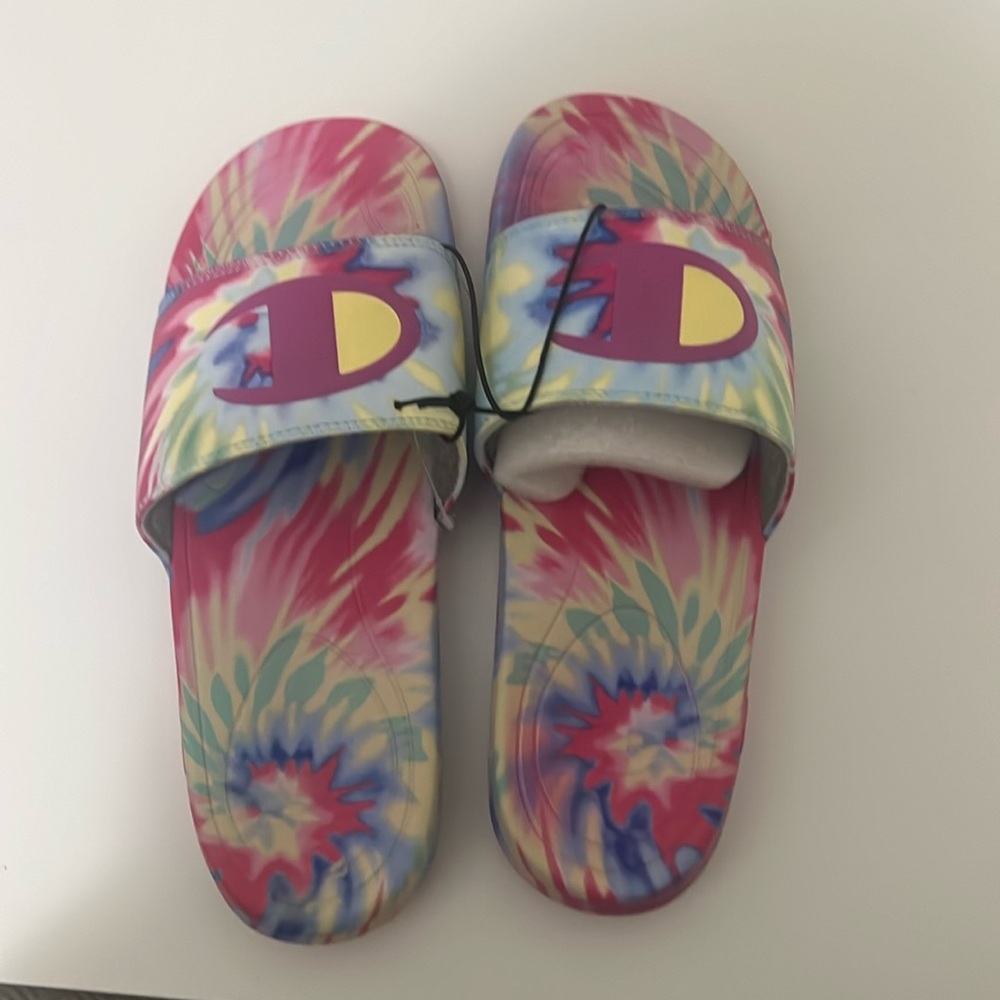 Champion tie dye slides